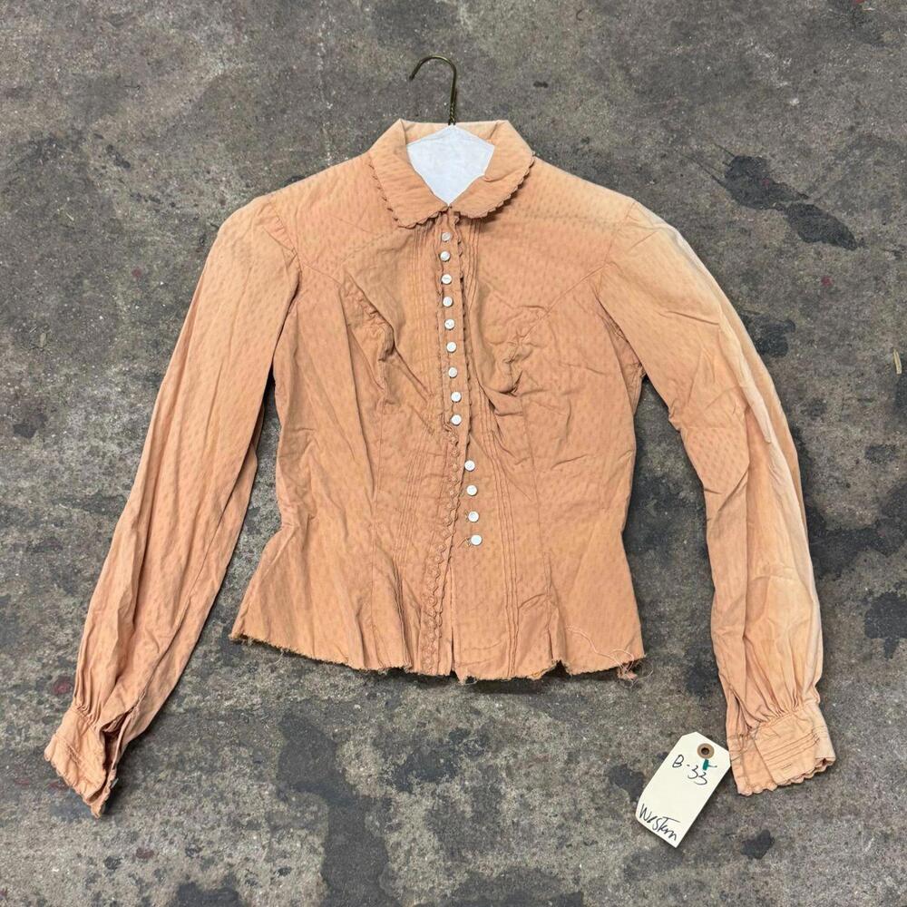 Vintage Film Costume 40s 50s Does Victorian Antique Style Tan Blouse XS